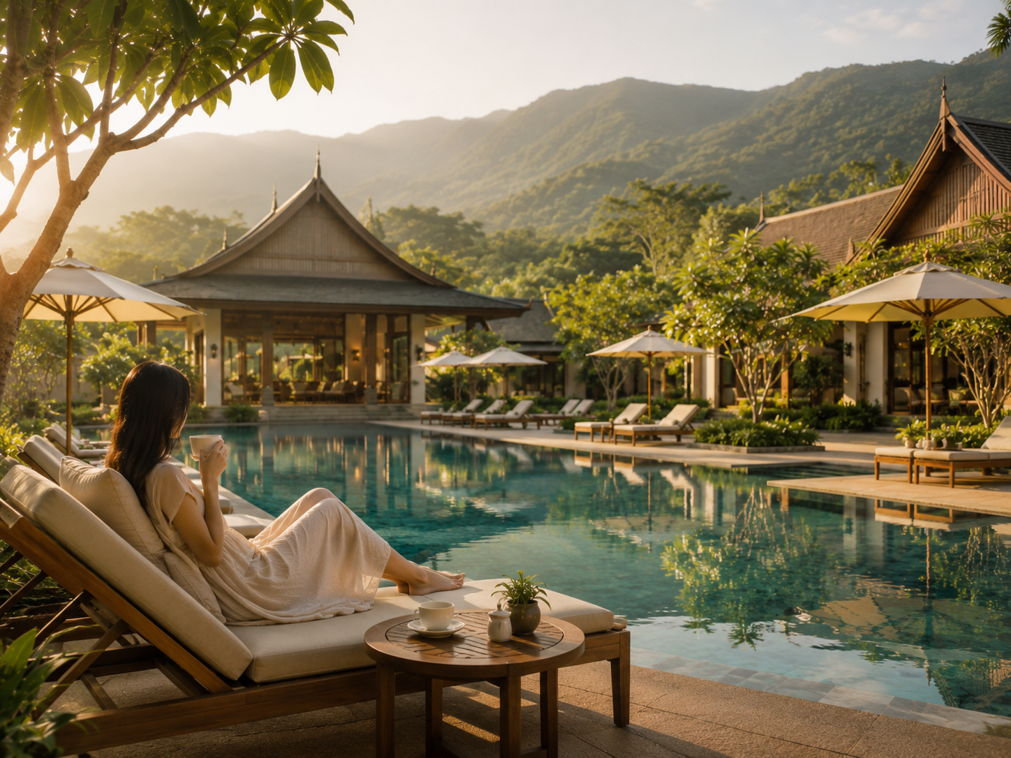 Poolside coffee at Lanna Valley Retreat